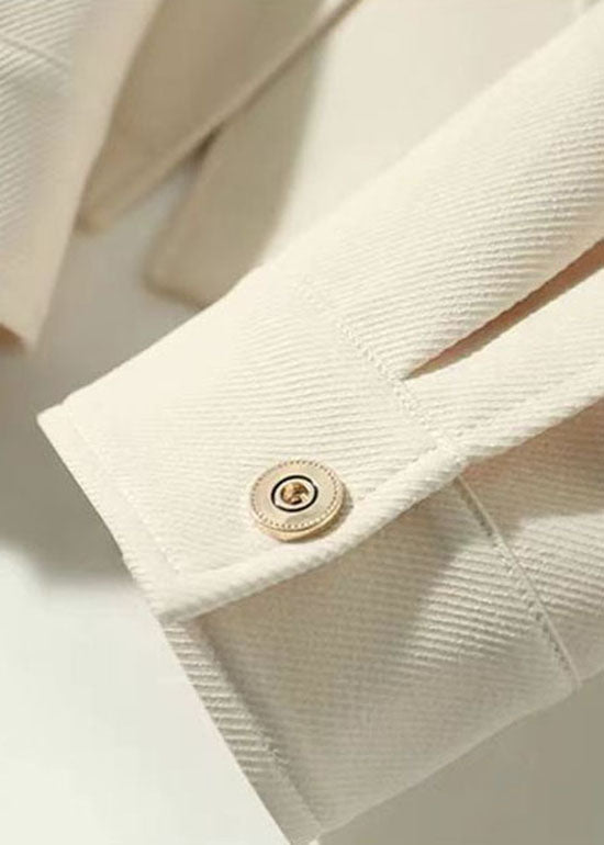 Stylish Beige Peter Pan Collar Pockets Patchwork Cotton Coats Fall