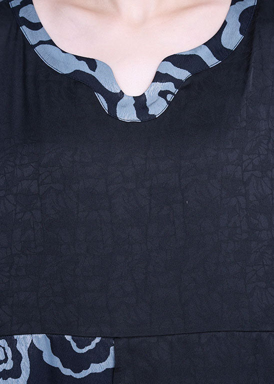 Stylish Black Asymmetrical Patchwork Print Holiday Dress Spring