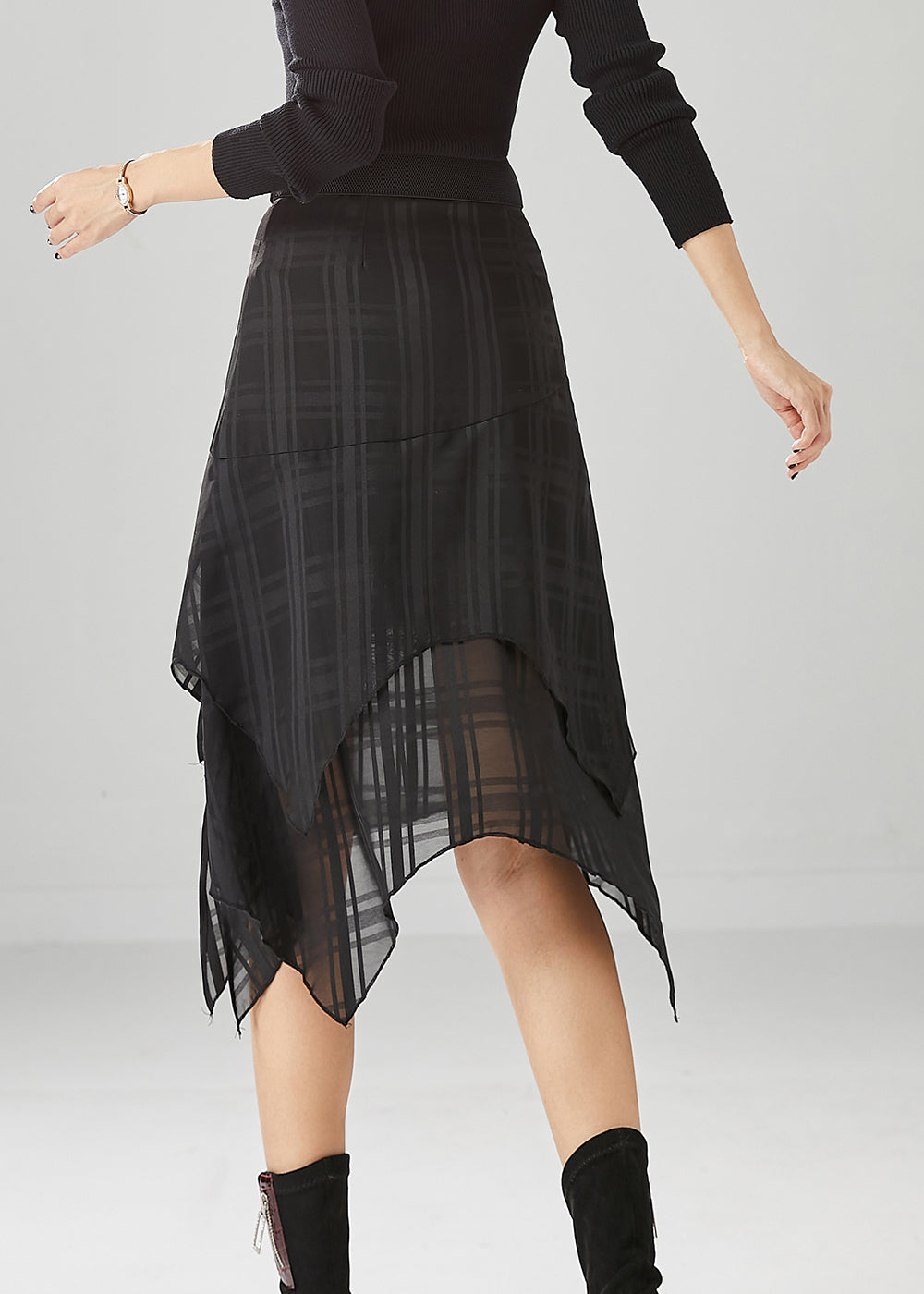 Stylish Black Asymmetrical Side Open Chiffon Skirt Summer