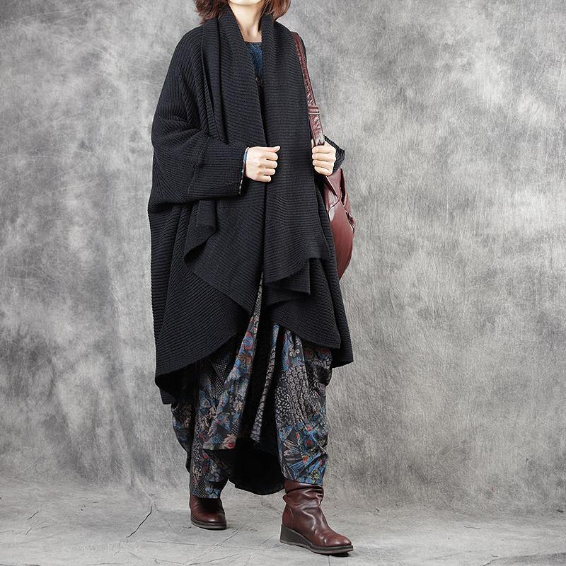 Stylish Black Loose Asymmetrical Design Fall Knitwear Coat - Omychic