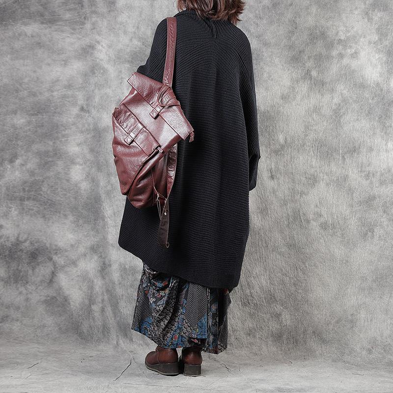 Stylish Black Loose Asymmetrical Design Fall Knitwear Coat - Omychic