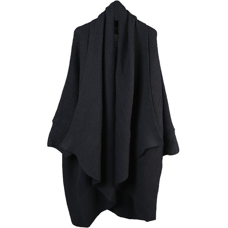 Stylish Black Loose Asymmetrical Design Fall Knitwear Coat - Omychic