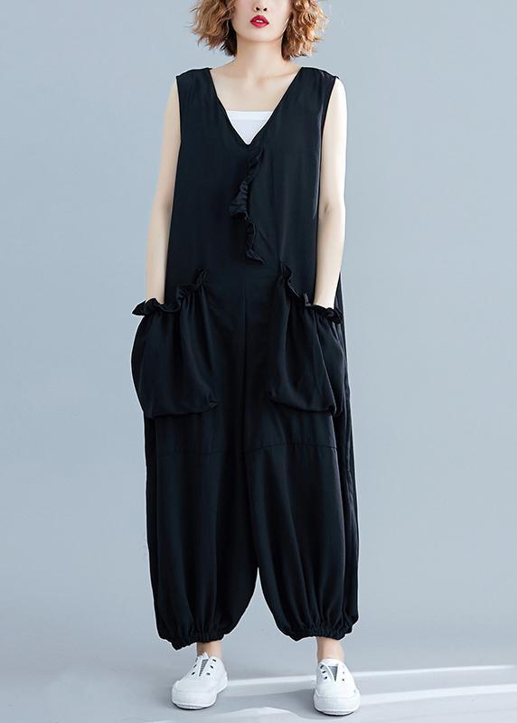 Stylish Black Pockets Summer Cotton Jumpsuit Women - Omychic
