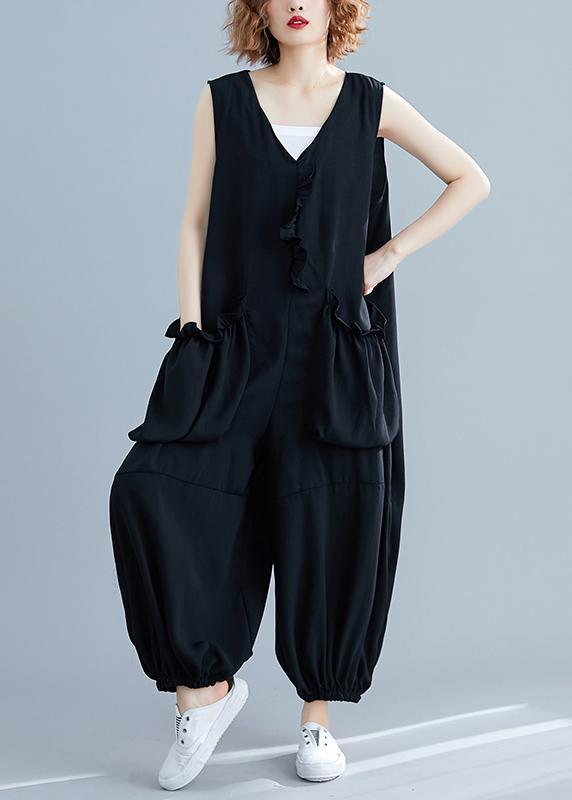 Stylish Black Pockets Summer Cotton Jumpsuit Women - Omychic