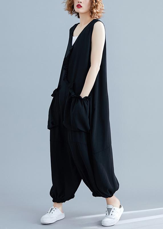 Stylish Black Pockets Summer Cotton Jumpsuit Women - Omychic