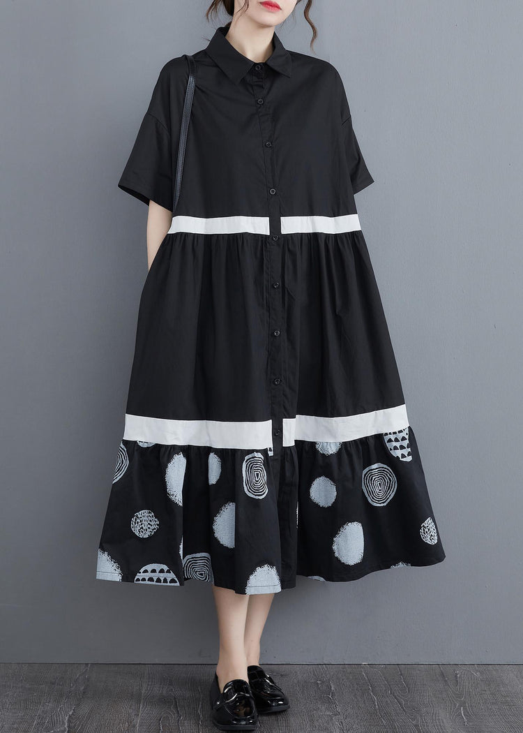 Stylish Black Print Cotton Patchwork A Line Summer Long Dress ( Limited Stock) - Omychic