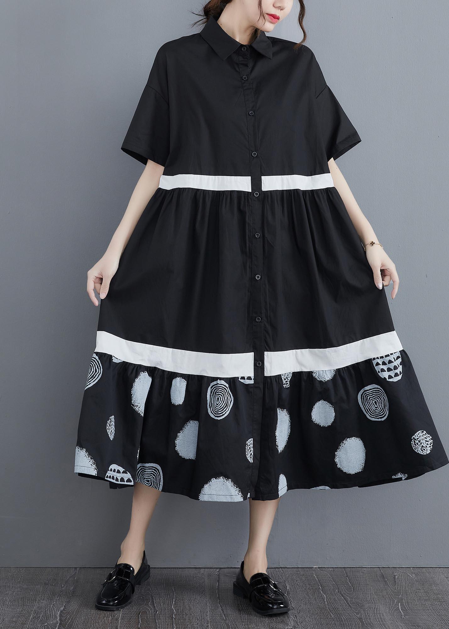 Stylish Black Print Cotton Patchwork A Line Summer Long Dress ( Limited Stock) - Omychic
