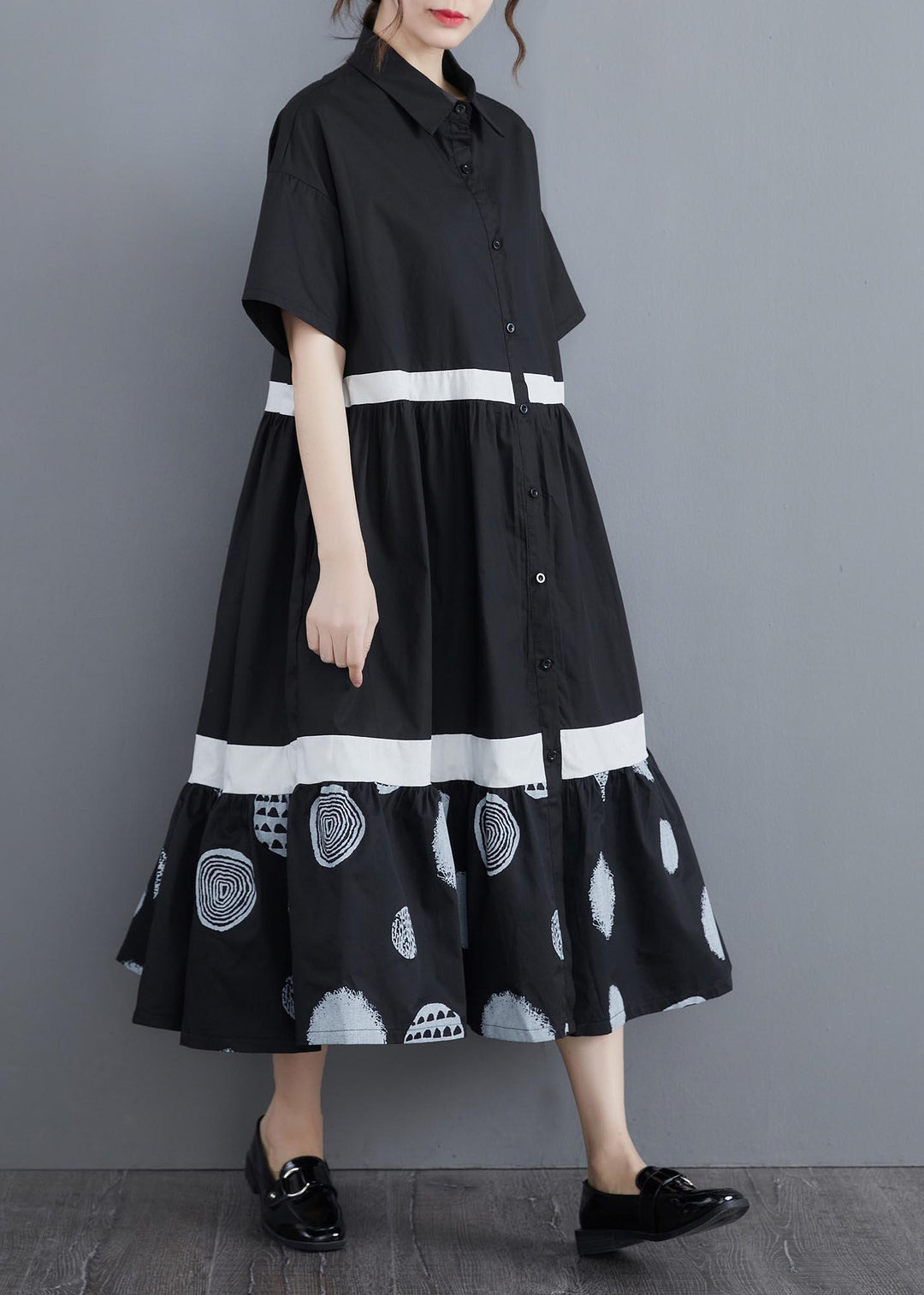 Stylish Black Print Cotton Patchwork A Line Summer Long Dress ( Limited Stock) - Omychic