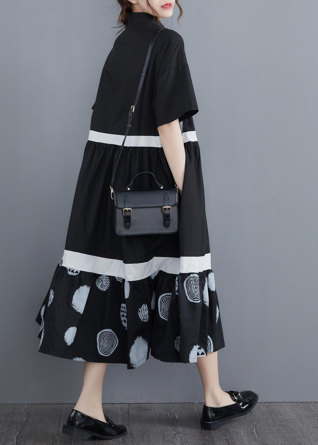 Stylish Black Print Cotton Patchwork A Line Summer Long Dress ( Limited Stock) - Omychic