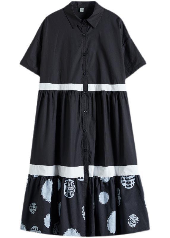 Stylish Black Print Cotton Patchwork A Line Summer Long Dress ( Limited Stock) - Omychic