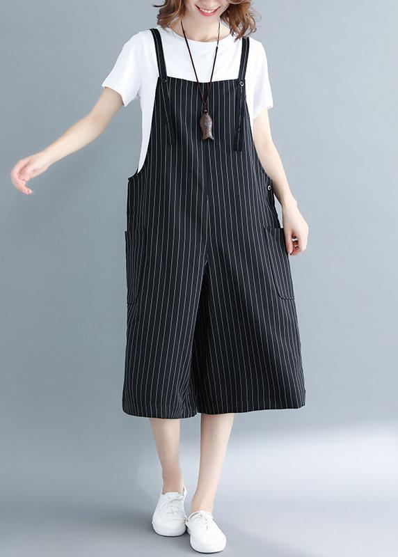 Stylish Black Striped Wide Leg Summer Jumpsuit - Omychic