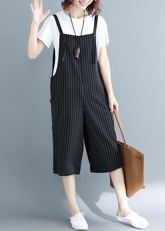 Stylish Black Striped Wide Leg Summer Jumpsuit - Omychic