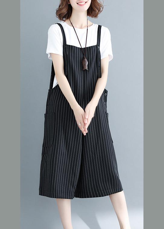 Stylish Black Striped Wide Leg Summer Jumpsuit - Omychic