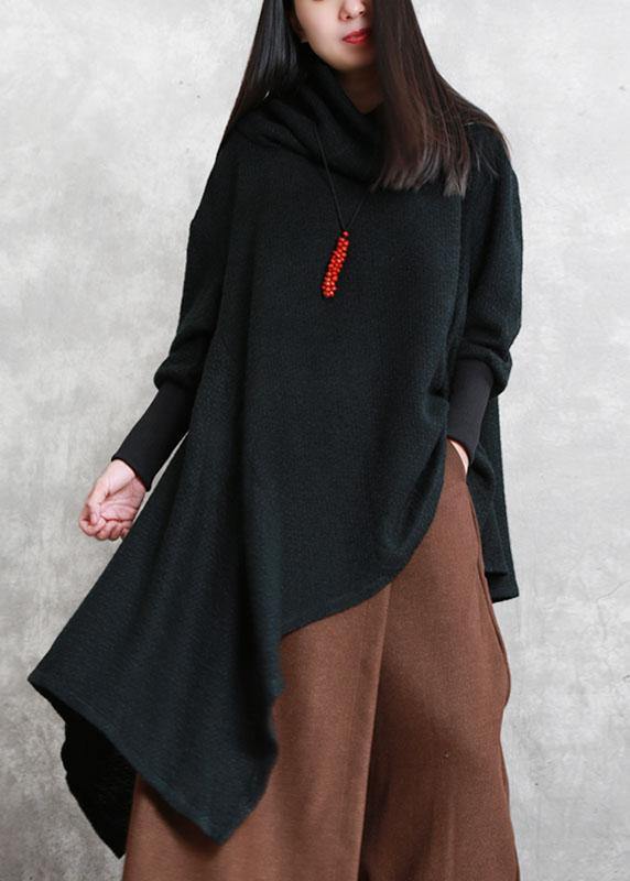 Stylish Black Turtleneck Asymmetrical Design Fall Knit Sweaters - Omychic