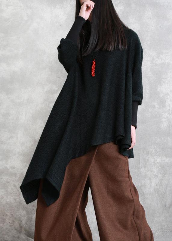 Stylish Black Turtleneck Asymmetrical Design Fall Knit Sweaters - Omychic