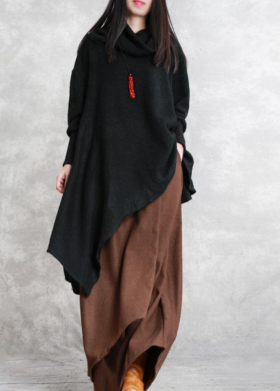 Stylish Black Turtleneck Asymmetrical Design Fall Knit Sweaters - Omychic