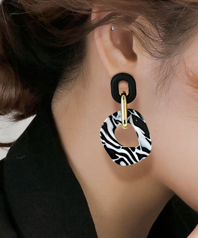 Stylish Black White Stripes Acrylic Diamond Hoop Earrings