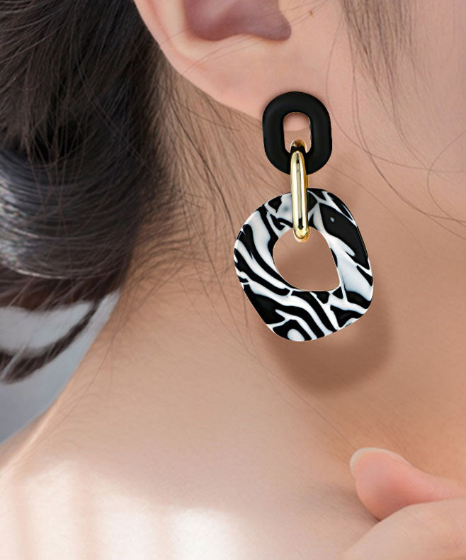 Stylish Black White Stripes Acrylic Diamond Hoop Earrings