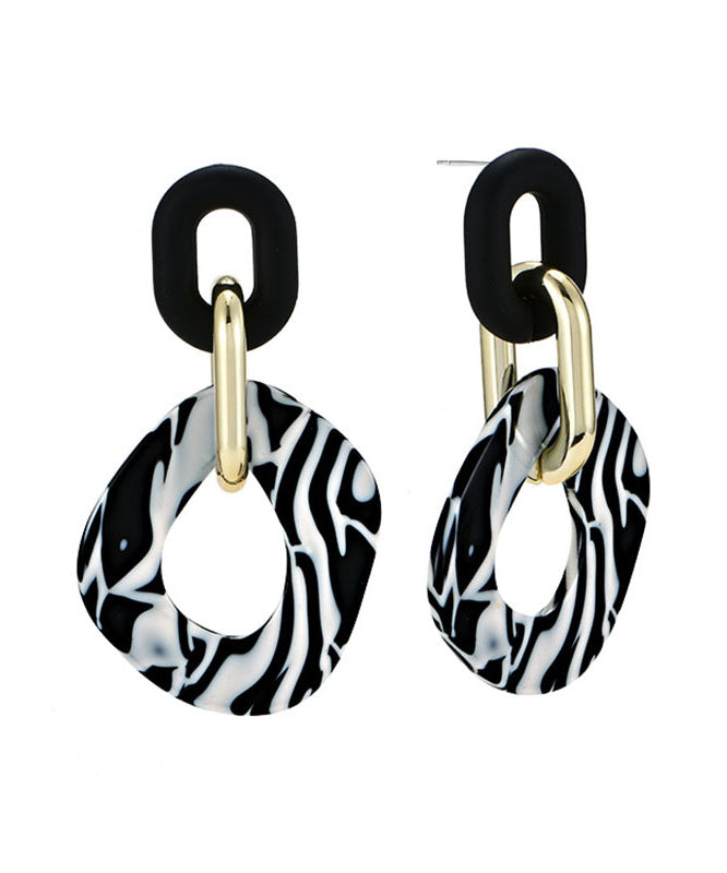 Stylish Black White Stripes Acrylic Diamond Hoop Earrings