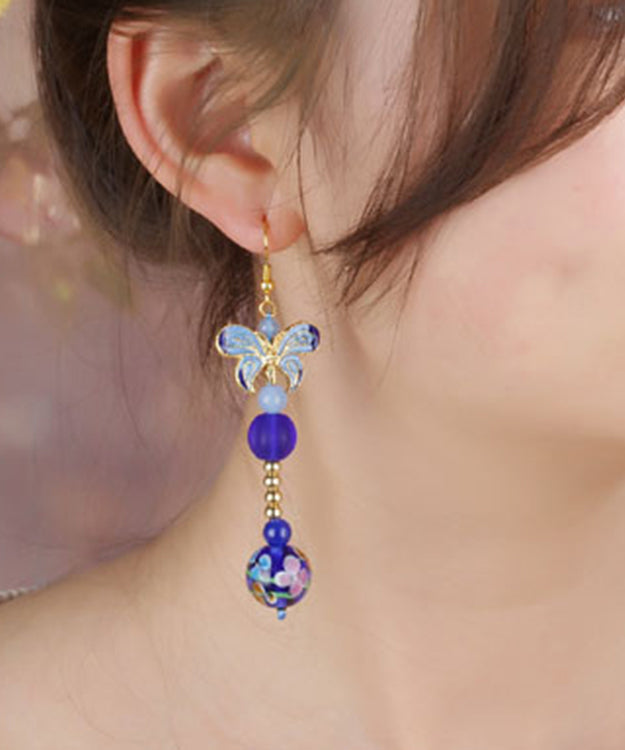 Stylish Blue Butterfly Coloured Glaze Drop Earrings
