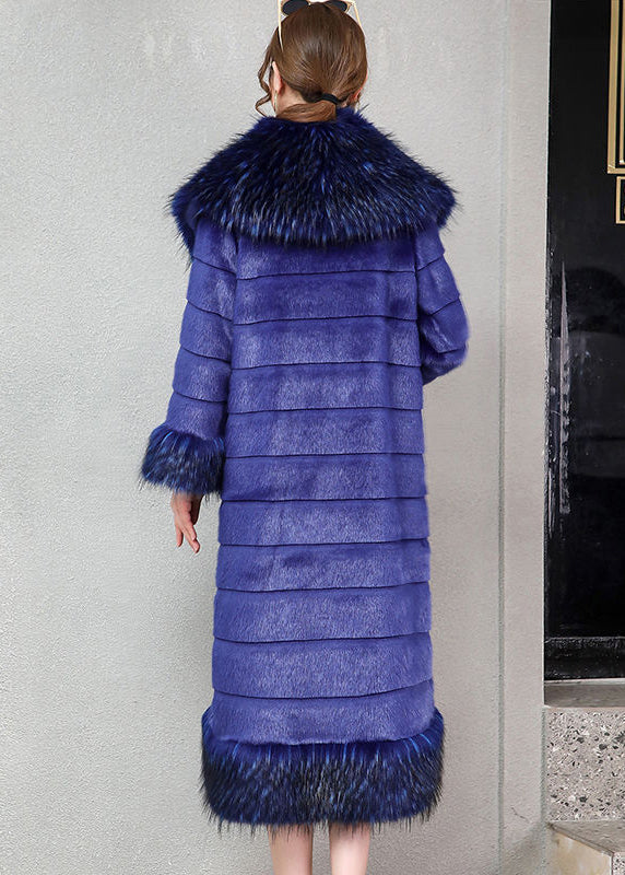Stylish Blue Oversized Warm Faux Mink Hair Trench Winter