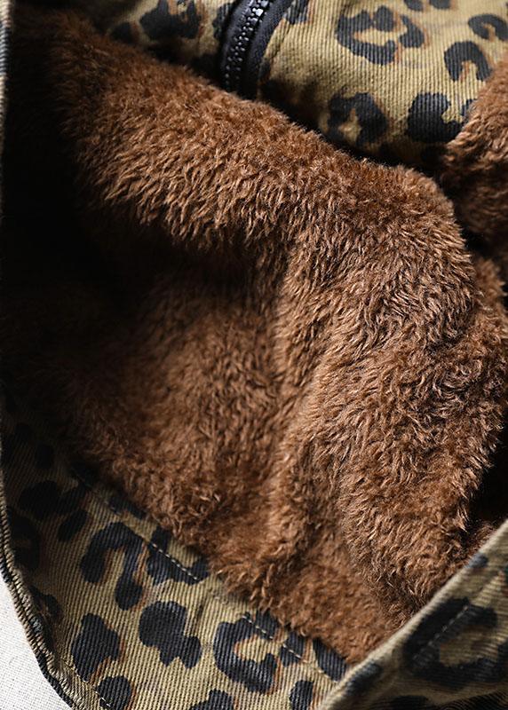 Stylish Brown Hooded Patchwork Leopard Faux Fur Jackets Winter - Omychic
