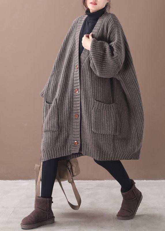 Stylish Chocolate Pockets Button Loose Fall Knitted Coat - Omychic