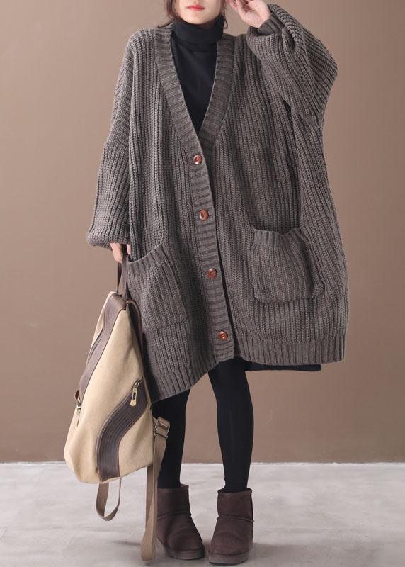 Stylish Chocolate Pockets Button Loose Fall Knitted Coat - Omychic