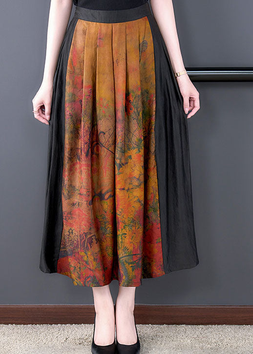 Stylish Colorblock High Waist Patchwork Exra Large Hem Silk Pleated Skirt Summer