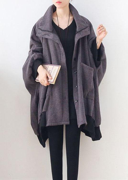 Stylish Dark Gray Pockets Button Knit asymmetrical design Fall Loose Sweatshirts Coat - Omychic