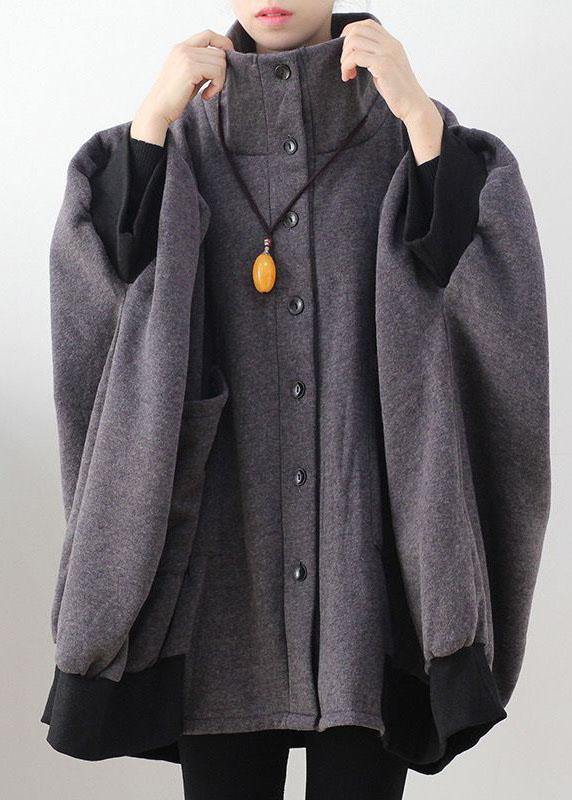 Stylish Dark Gray Pockets Button Knit asymmetrical design Fall Loose Sweatshirts Coat - Omychic