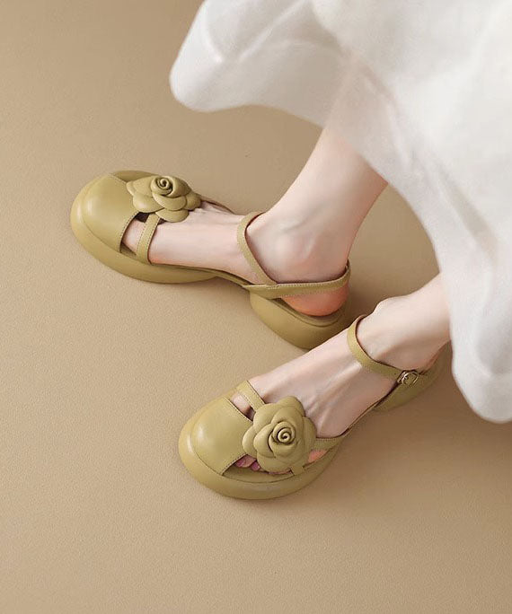 Stylish Floral Splicing Chunky Sandals Yellow Faux Leather