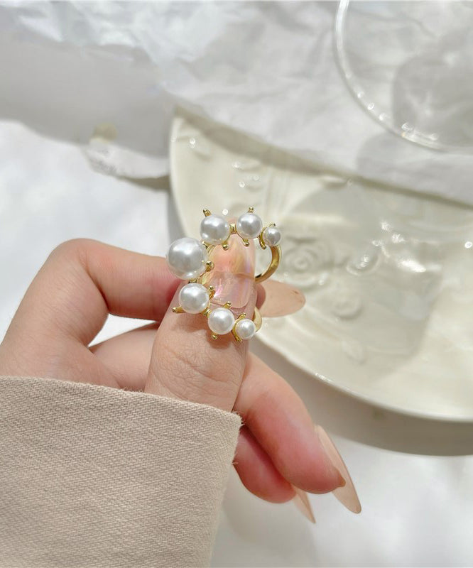 Stylish Gold Alloy Pearl Rings