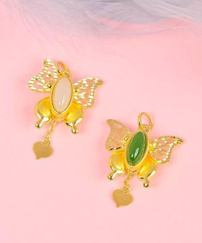 Stylish Gold Asymmetricar Overgild Inlaid Jade Butterfly Pendant Necklace