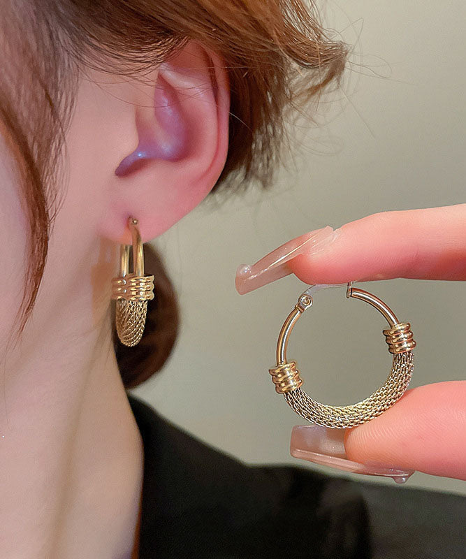 Stylish Gold Stainless Steel Circle Hollow Out Hoop Earrings