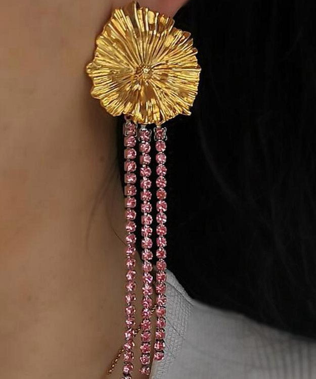 Stylish Golg Overgild Zircon Tassel Floral Drop Earrings