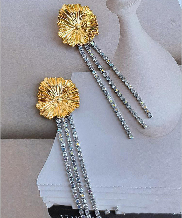 Stylish Golg Overgild Zircon Tassel Floral Drop Earrings