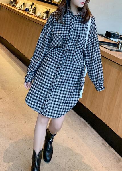 Stylish Gray Stand Collar Plaid Spring Top - Omychic
