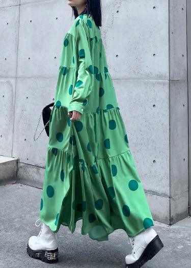 Stylish Green Dot Button Long sleeve Dress Spring - Omychic