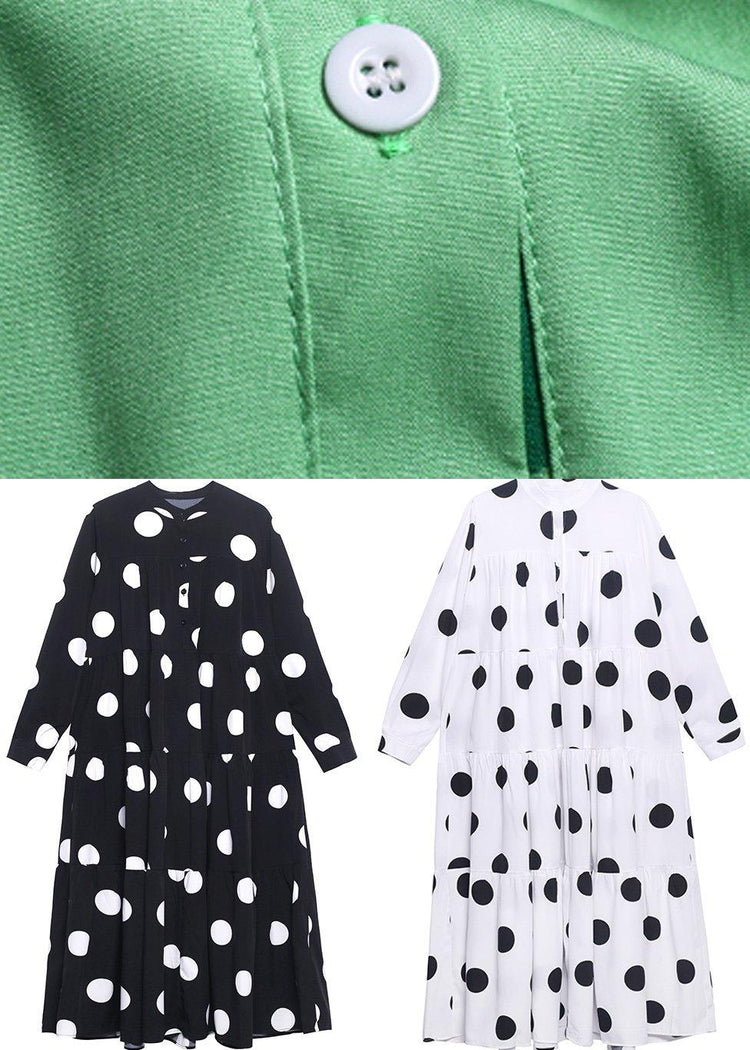 Stylish Green Dot Button Long sleeve Dress Spring - Omychic