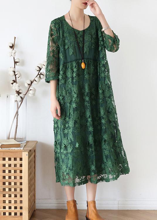 Stylish Green Embroideried Half Sleeve Party Summer Lace Dress - Omychic