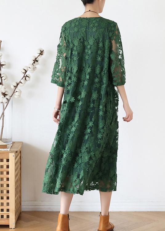 Stylish Green Embroideried Half Sleeve Party Summer Lace Dress - Omychic