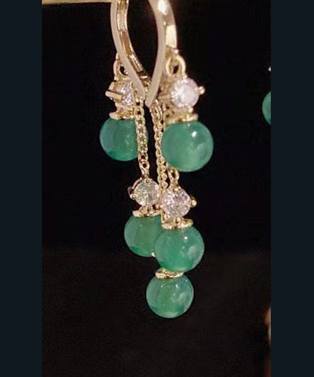 Stylish Green Zircon Overgild Gem Stone Tassel Drop Earrings - Omychic