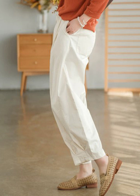 Stylish Green Elastic Waist Drawstring Pockets Cotton Harem Pants Spring