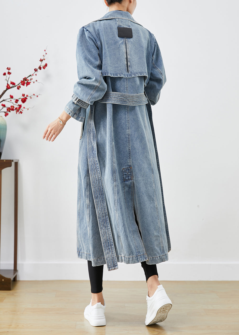 Stylish Light Blue Double Breast Oversized Denim Trench Coats Fall