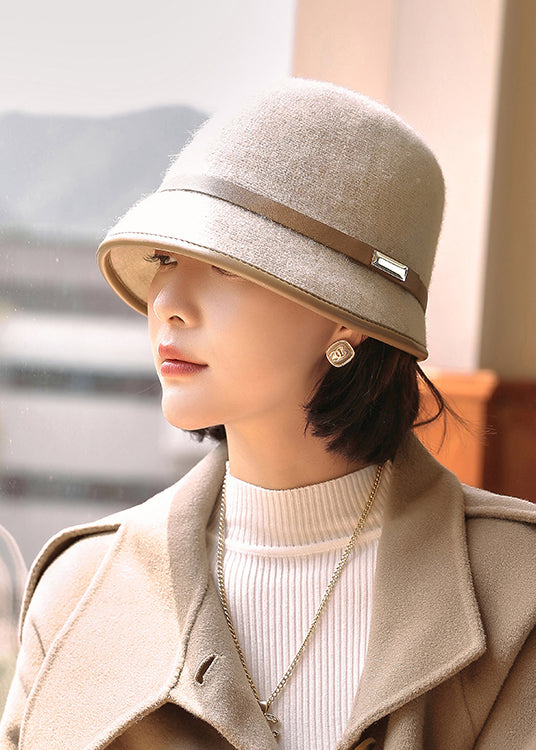 Stylish Light Coffee Autumn And Winter Warm Woolen Bucket Hat