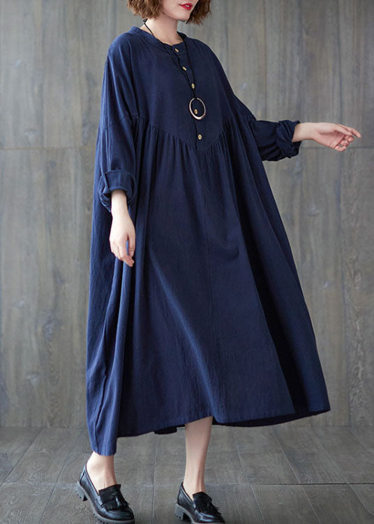 Stylish Navy Button Patchwork Dress Spring