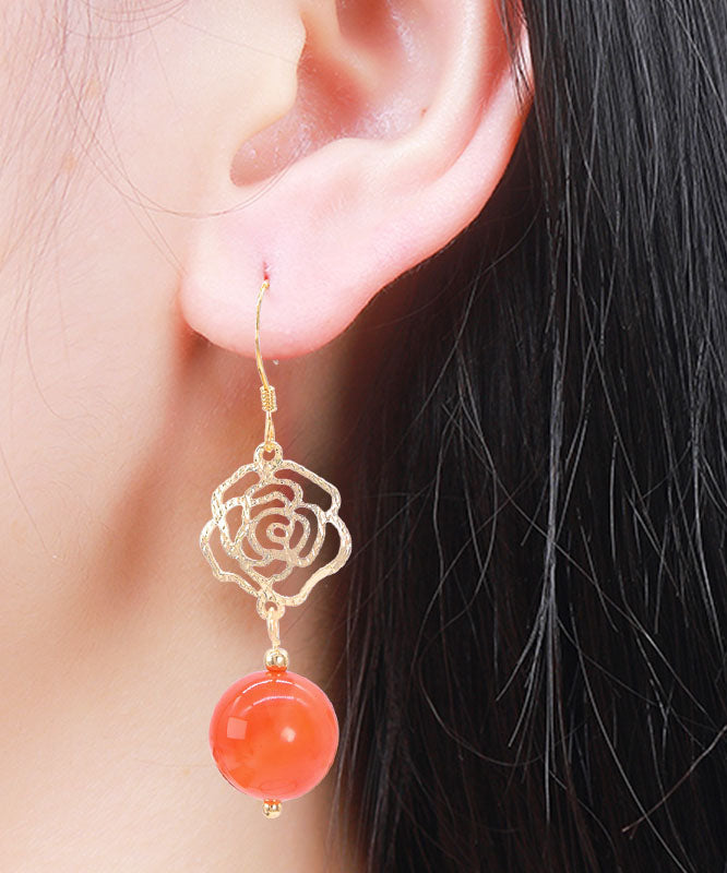 Stylish Orange Sterling Silver Overgild Agate Drop Earrings