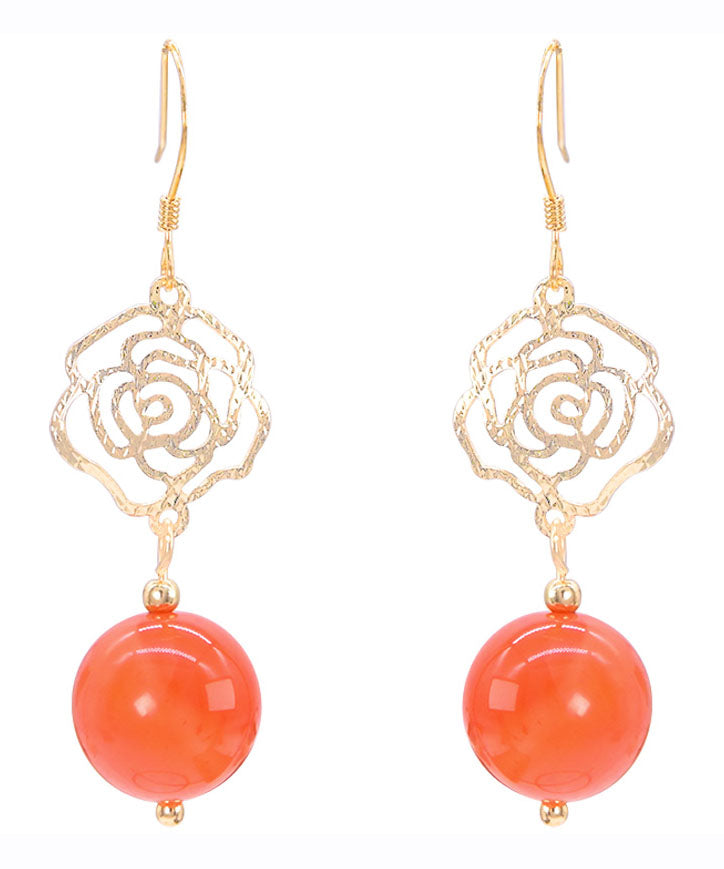 Stylish Orange Sterling Silver Overgild Agate Drop Earrings