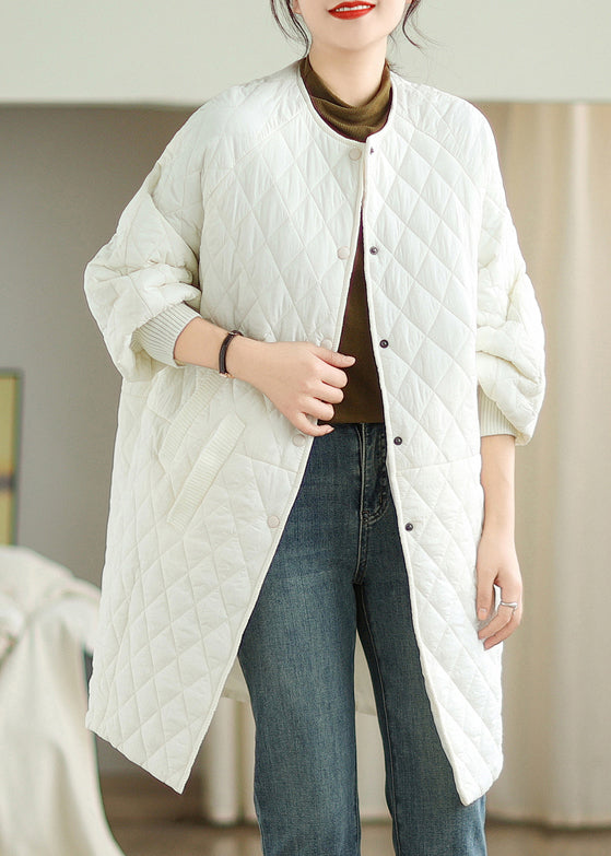 Stylish Plus Size White Hooded Pockets Fine Cotton Filled Coat Winter